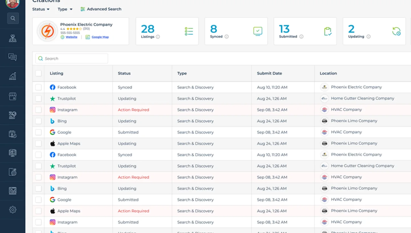 Official LeadSnap citation management screenshot for local listing cleanup